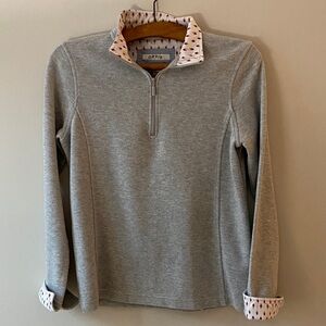 Orvis Light Gray Women's Quarter Zip Sweatshirt with White and Red trim